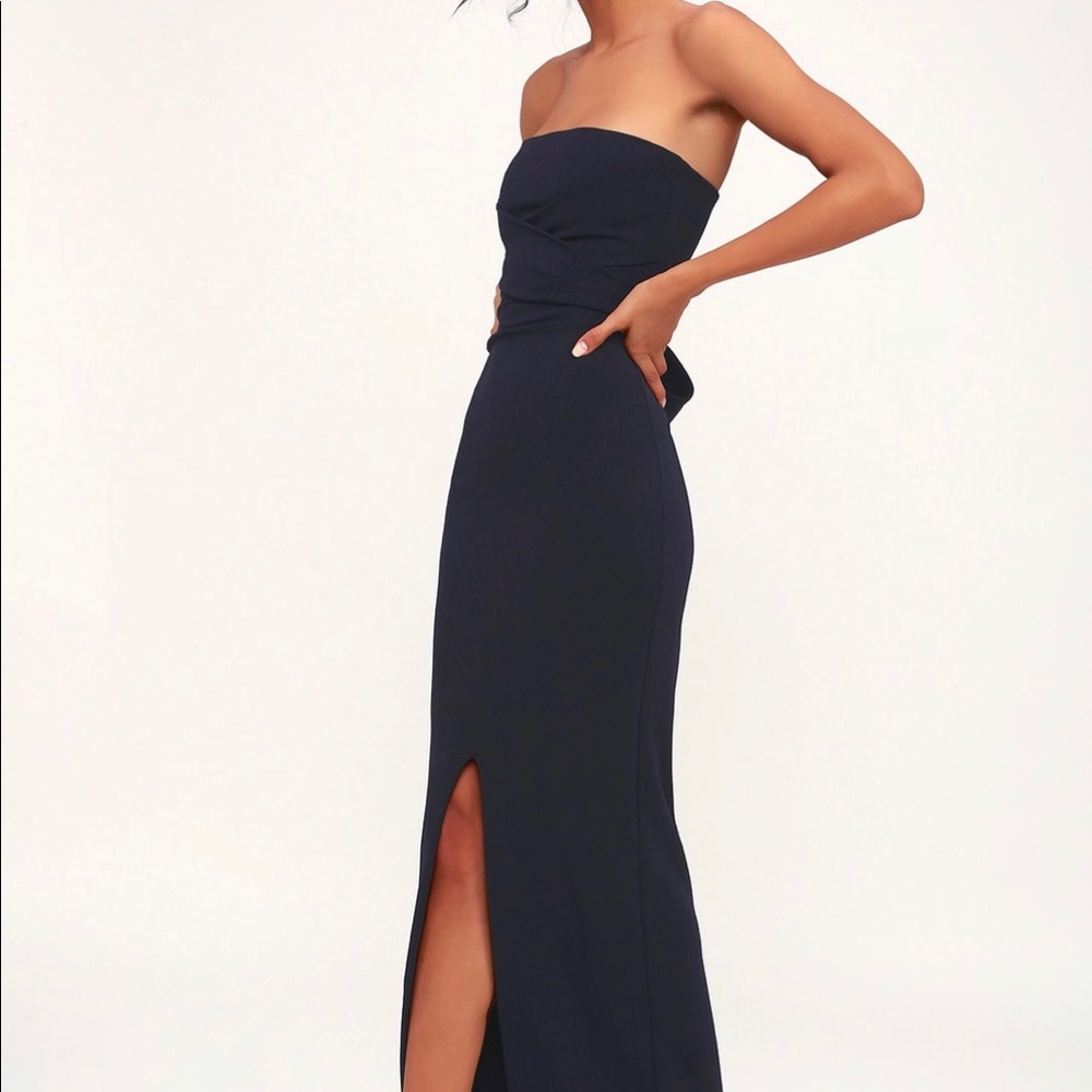 Own the Night Navy Blue Strapless Maxi Dress NWT